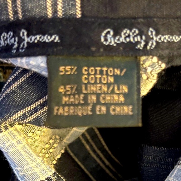 BOBBY JONES Mens Short Sleeve Blue Plaid Button Up XXL Shirt cotton/linen blend - Picture 4 of 7